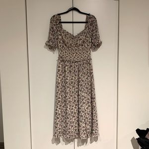 Lost + Wander white midi dress with pink floral print. Size M.